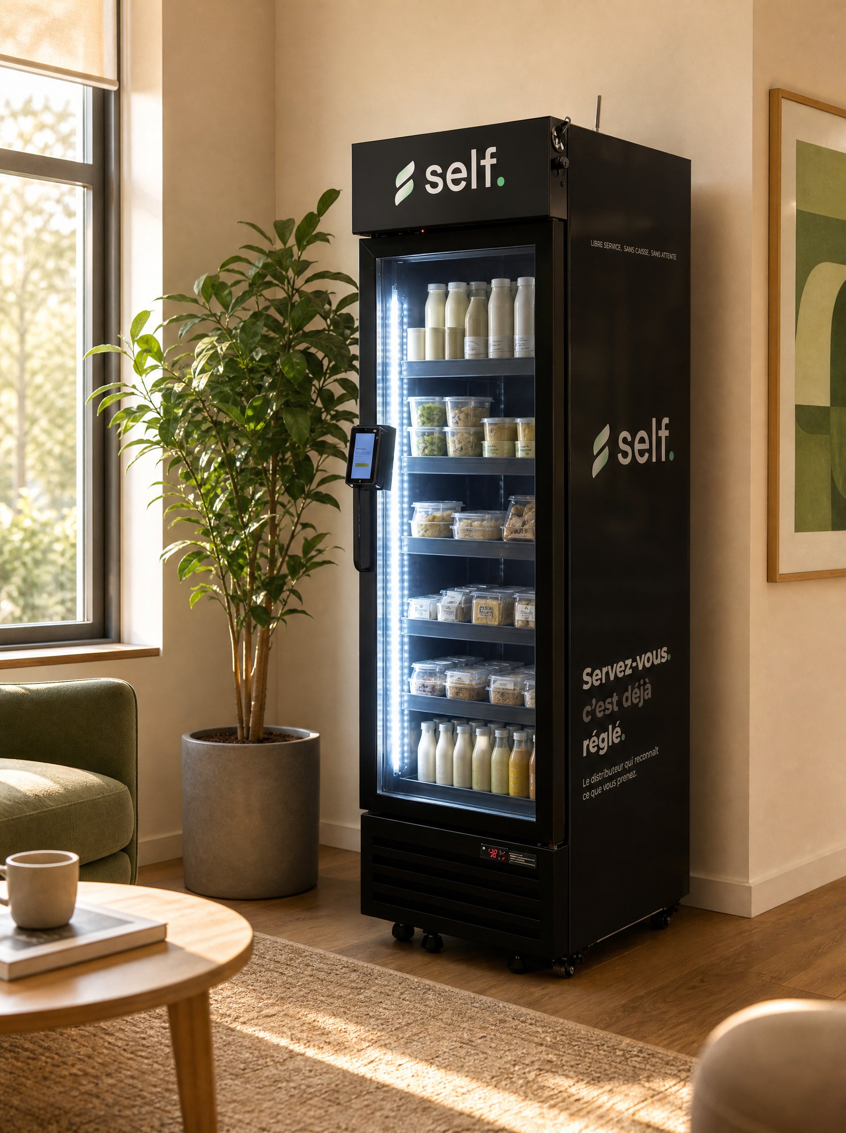 Le self. installé dans un espace de vie. Servez-vous, c'est déjà réglé
