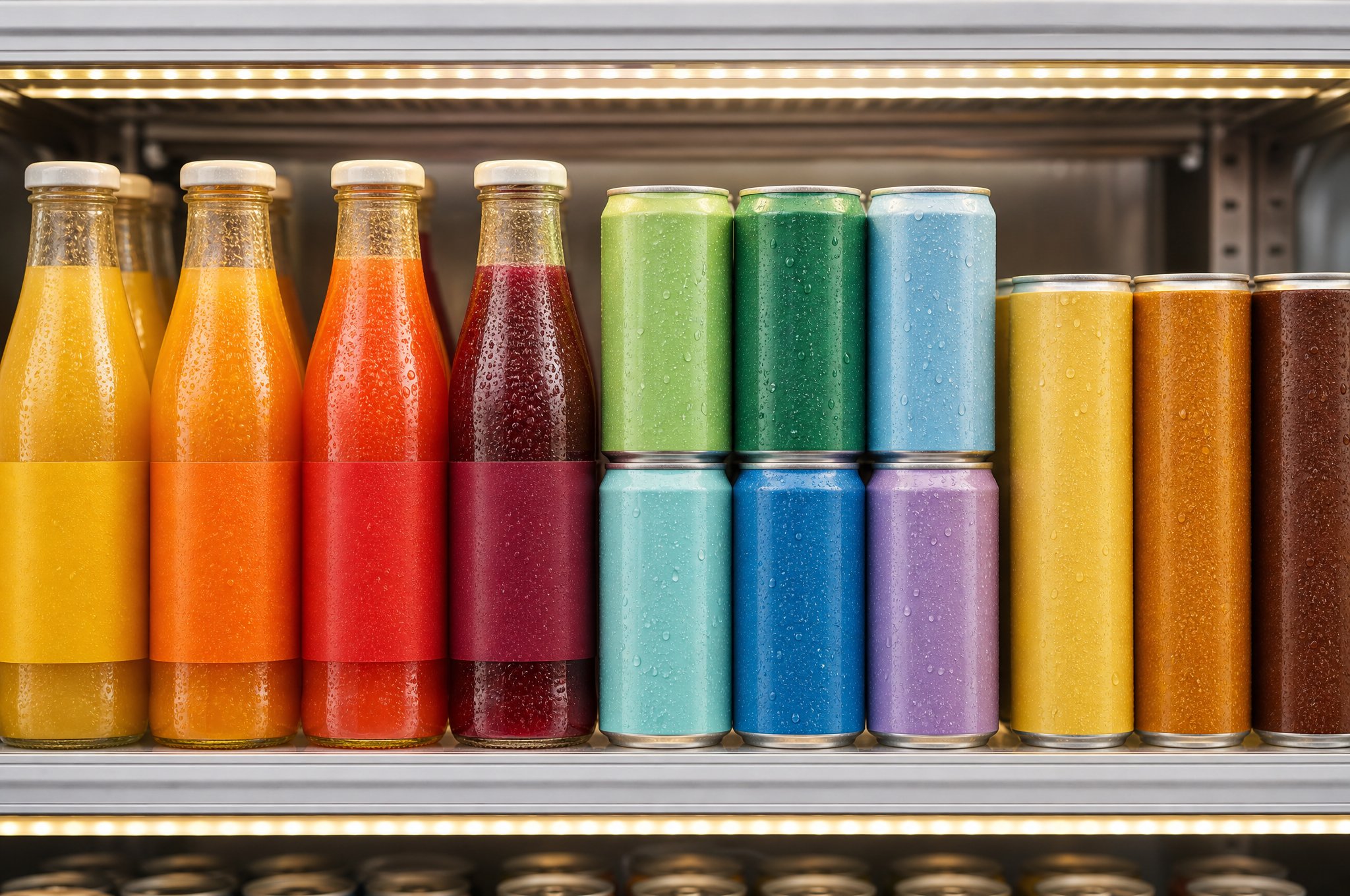 Boissons fraîches alignées dans le self.