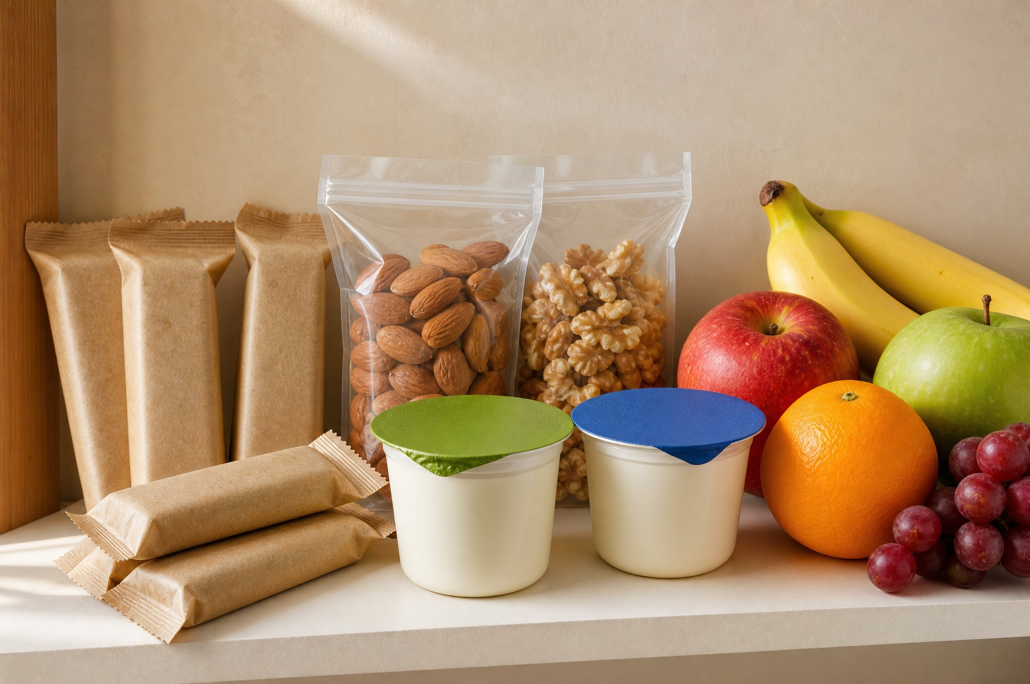 Snacking : barres, fruits, yaourts